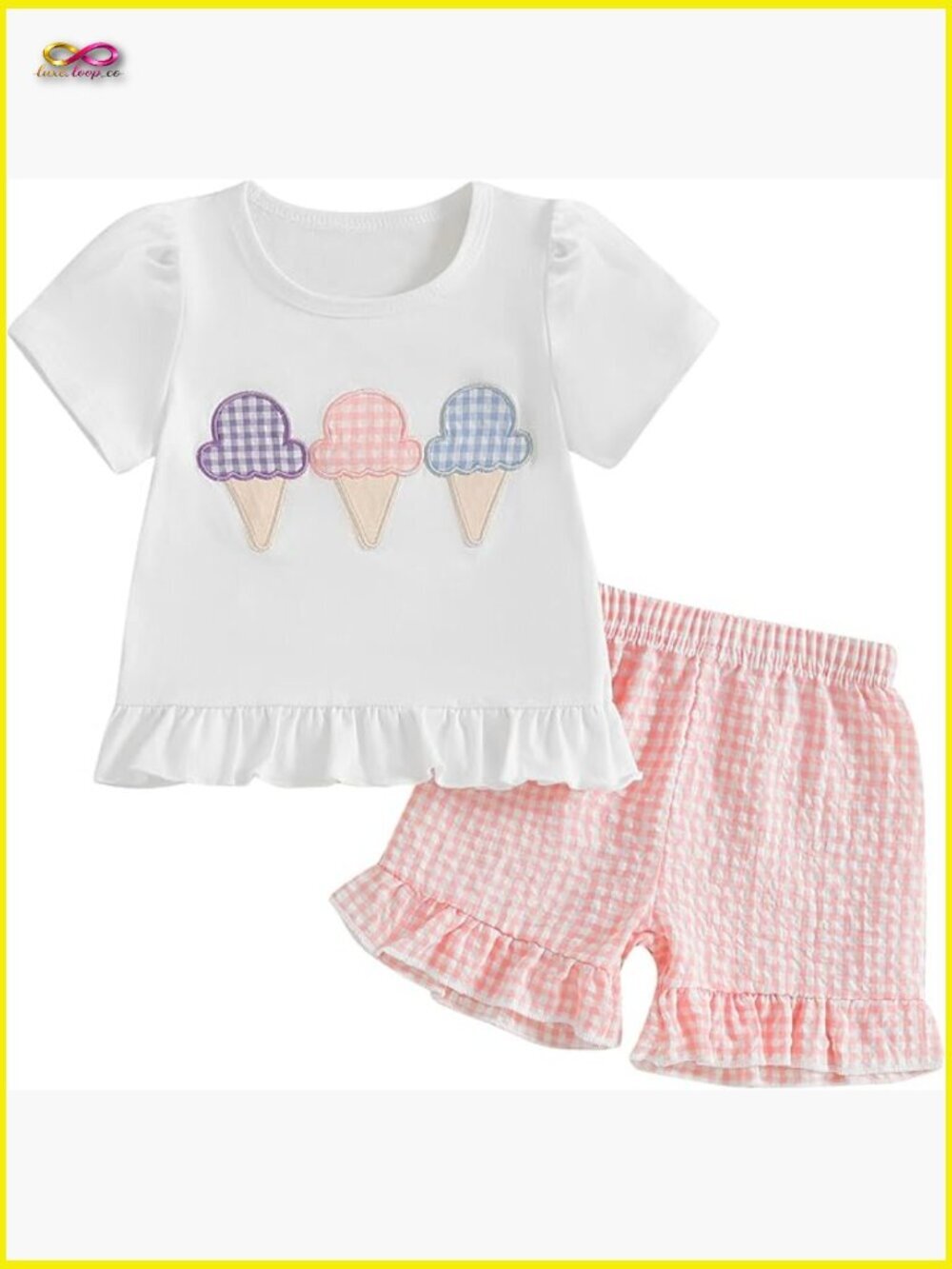 Toddler Baby Girl Smocked T-Shirt Top Ruffled Plaid Short Set 2-Piece Summer